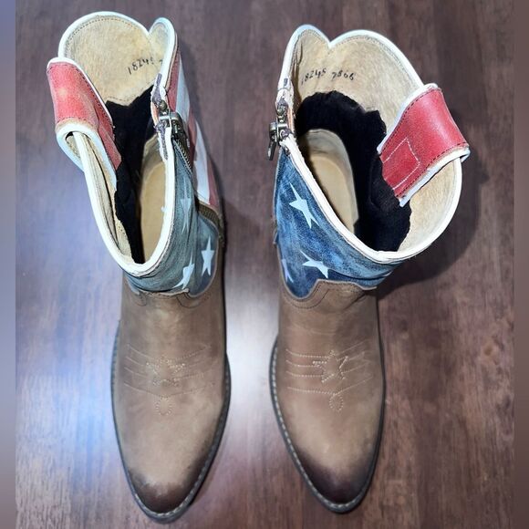 Sheryl Crow Americana Patriot Ankle Western Boots Leather Stars Stripes 7.5 M - Picture 6 of 11
